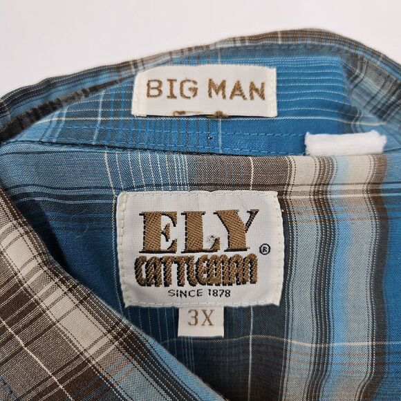 Ely Cattleman Shirt Mens 3X Blue Black Plaid Western Rodeo Big Man Short Sleeve - Picture 8 of 9